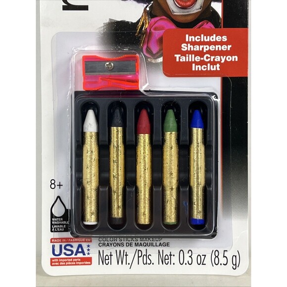 Color Sticks Makeup Set 5 Colors with Sharpener Made in USA by Rubies - Picture 5 of 9